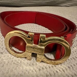 Salvatore Ferragamo Crimson Belt with Gold-Tone Buckle